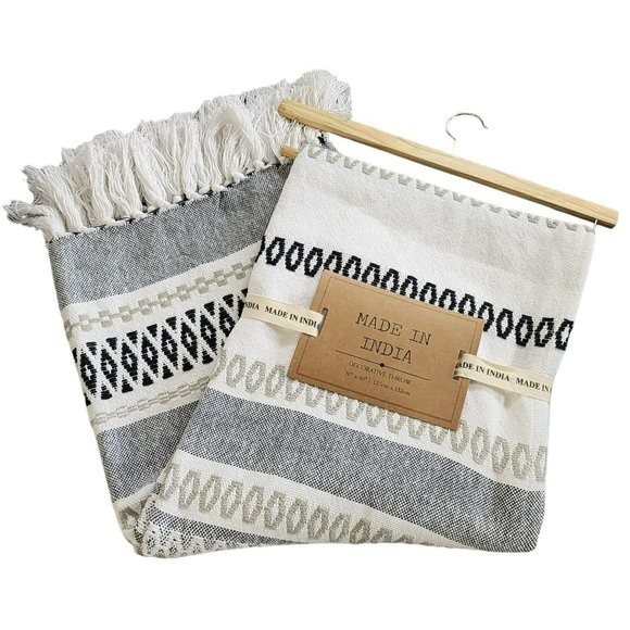 Bohemian Style Decorative Indian Cotton‎ Blue Throw Blanket With Texture 50x60in - Picture 13 of 13